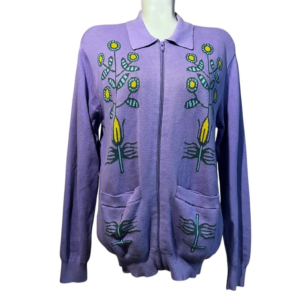 Obey Unisex‎ Floral Totem Knit Zip Cardigan Lilac Medium